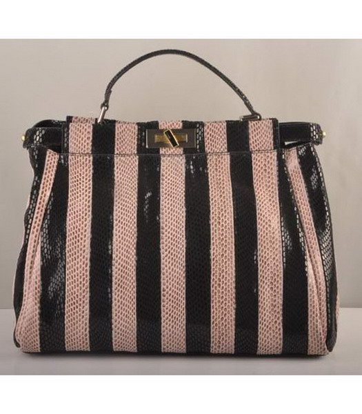 Fendi Peekaboo Snake Leather Tote Bag Black&Pink