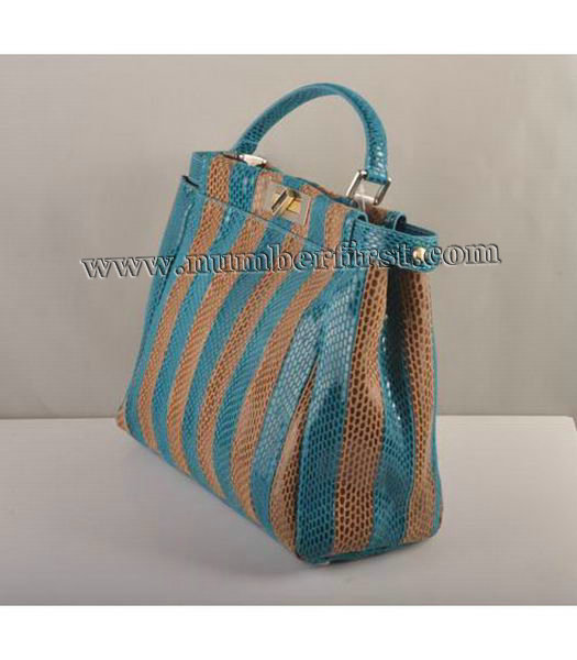 Fendi Peekaboo Snake Leather Tote Bag Blue&Coffee-1-1