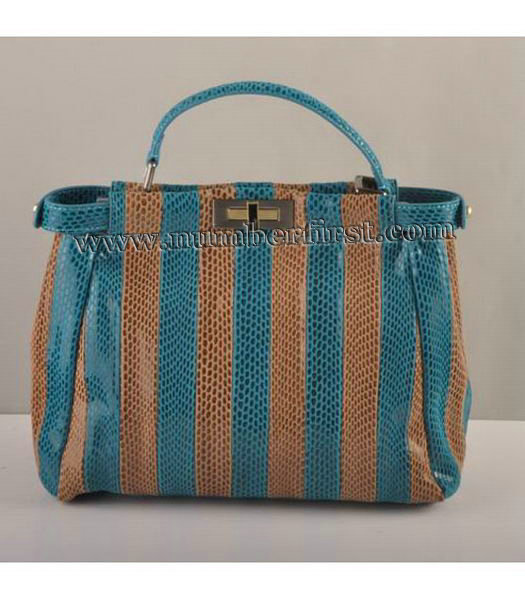 Fendi Peekaboo Snake Leather Tote Bag Blue&Coffee-1-2