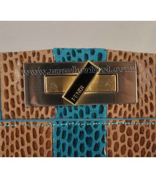 Fendi Peekaboo Snake Leather Tote Bag Blue&Coffee-1-4