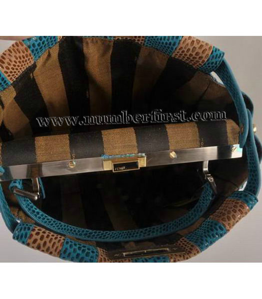 Fendi Peekaboo Snake Leather Tote Bag Blue&Coffee-1-5