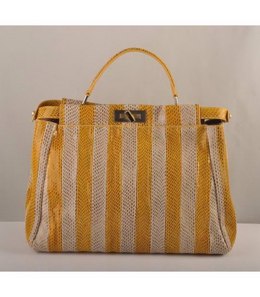 Fendi Peekaboo Snake Leather Tote Bag Yellow&Apricot