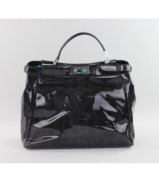 Fendi Peekaboo Tote Bag Black_Grey Patent Leather