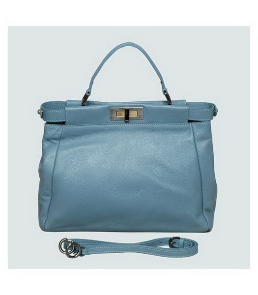 Fendi Peekaboo Tote Bag Blue Calfskin Leather