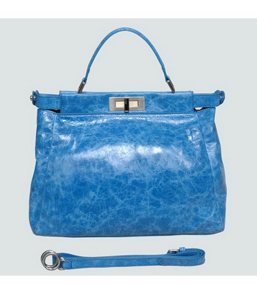 Fendi Peekaboo Tote Bag Blue Oil Leather