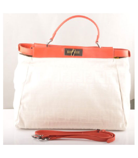 Fendi Peekaboo Tote Bag F Canvas with Red Oil Leather Trim-1