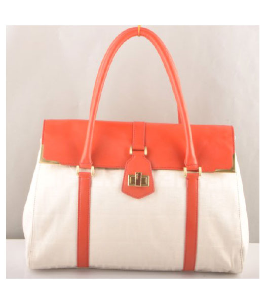 Fendi Peekaboo Tote Bag F Canvas with Red Oil Leather Trim