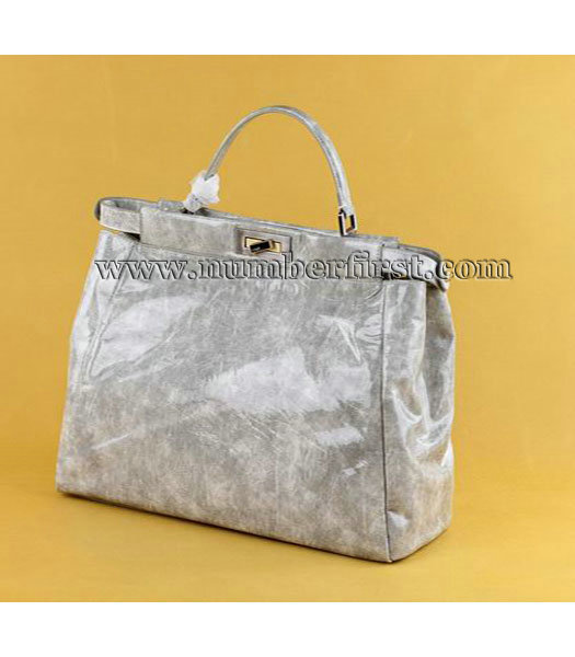 Fendi Peekaboo Tote Bag Silver_Grey_Grey Patent Leather-1