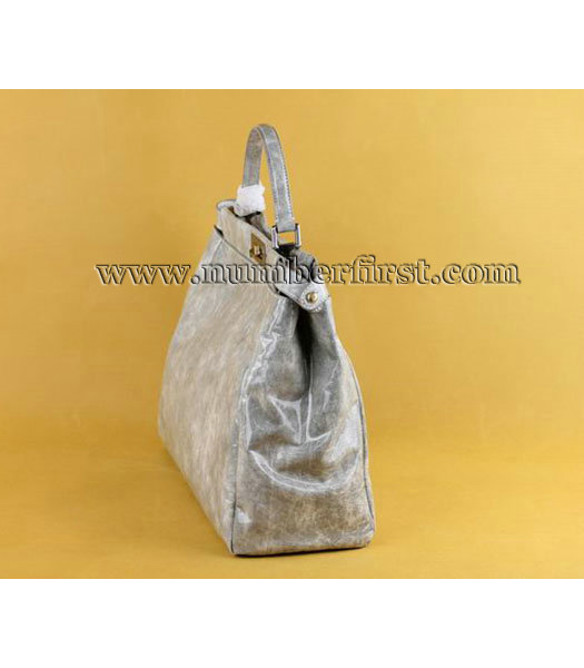 Fendi Peekaboo Tote Bag Silver_Grey_Grey Patent Leather-2