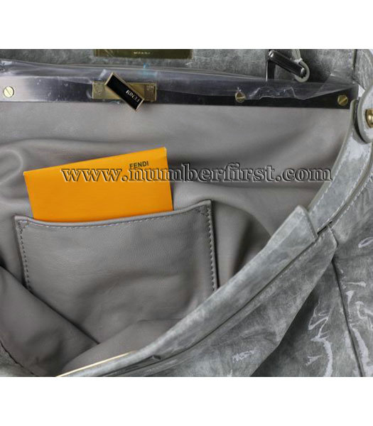 Fendi Peekaboo Tote Bag Silver_Grey_Grey Patent Leather-4