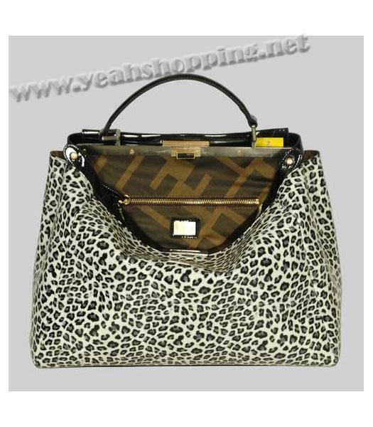 Fendi Peekaboo Tote Bag White Leopard Patent Leather-1