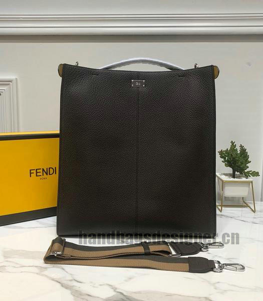 Fendi Peekaboo X-Lite Black Calfskin Leather Coffee Strap Large Tote Bag-1