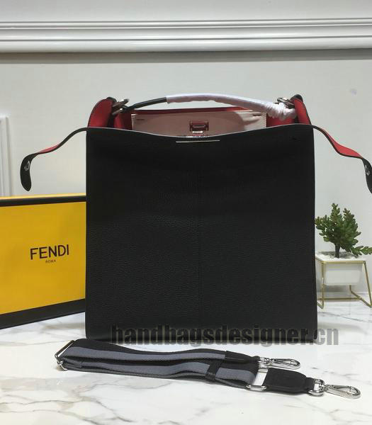 Fendi Peekaboo X-Lite Black Calfskin Leather Grey Strap Large Tote Bag-3