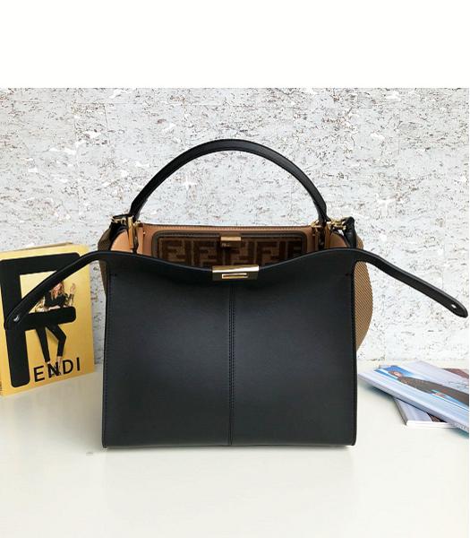 Fendi Peekaboo X-Lite Black Original Leather Golden Metal 30cm Tote Bag