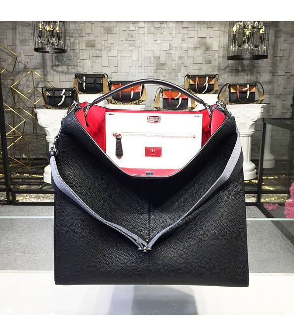 Fendi Peekaboo X-Lite Fit Black/Red Original Leather Silver Metal 40cm Tote Bag