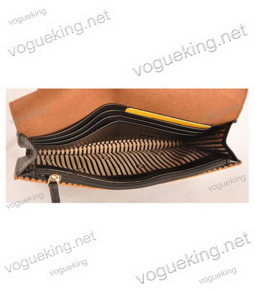 Fendi Pequin Envelope Striped Fabric With Black Leather Clutch-4