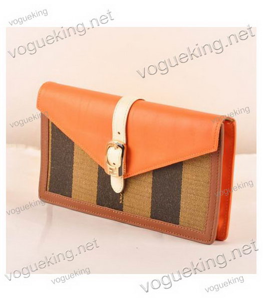 Fendi Pequin Envelope Striped Fabric With Orange Leather Clutch-1