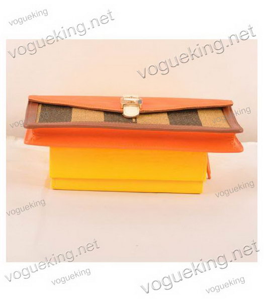 Fendi Pequin Envelope Striped Fabric With Orange Leather Clutch-3