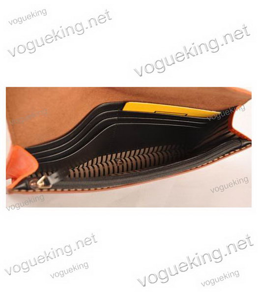 Fendi Pequin Envelope Striped Fabric With Orange Leather Clutch-4