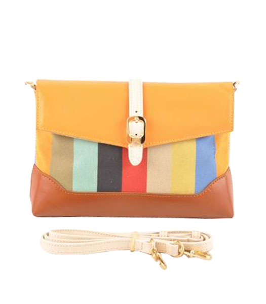 Fendi Pequin Mini Bag Multicolor Striped Fabric With YellowEarth Yellow Leather