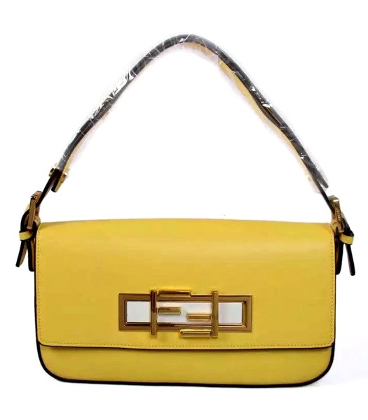 Fendi Qitweet Small Tote Bag Yellow Leather Golden Metal