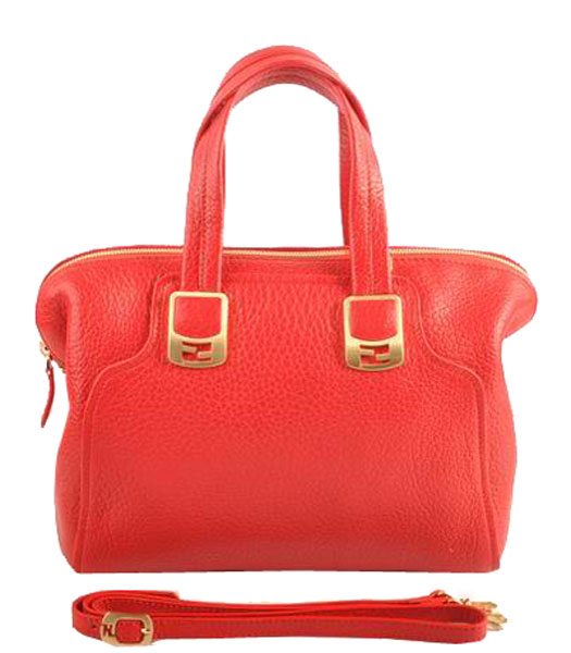 Fendi Red Calfskin Leather Small Tote Bag
