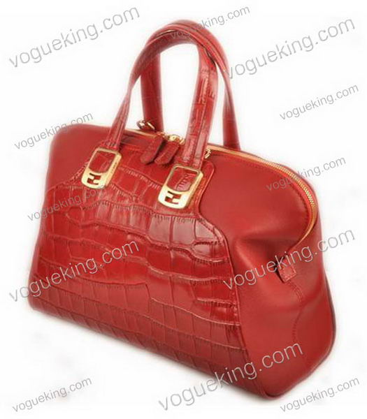 Fendi Red Croc Leather With Ferrari Leather Tote Bag-1