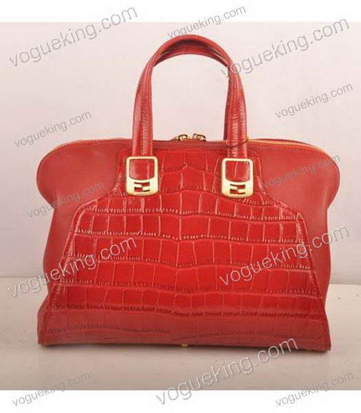Fendi Red Croc Leather With Ferrari Leather Tote Bag-2