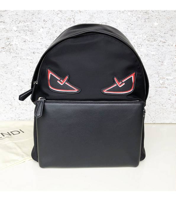 Fendi Red Eye Black Nylon With Original Leather Backpack