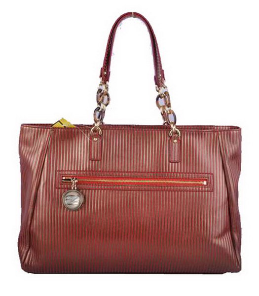 Fendi Resin Logo Tote Bag Red Stripe Leather