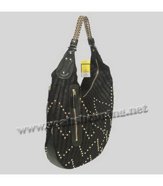 Fendi Rivet Shoulder Bag Black Scrubing Leather-1