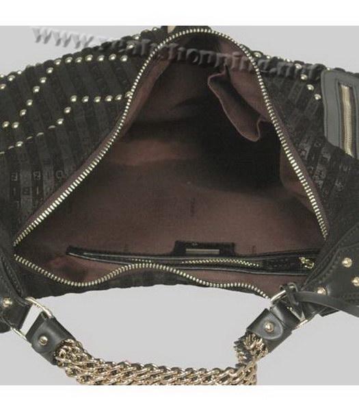 Fendi Rivet Shoulder Bag Black Scrubing Leather-4
