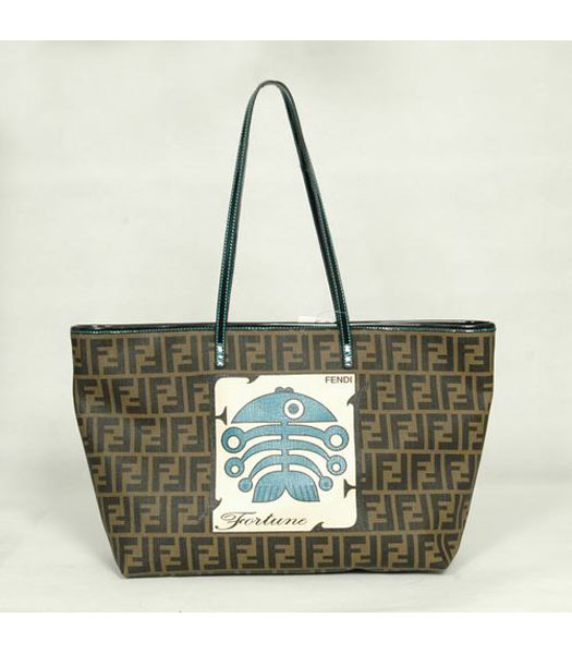 Fendi Roll Canvas Large Tote Bag with Blue Leather Trim