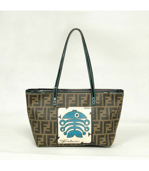 Fendi Roll Canvas Tote Bag with Blue Leather Trim