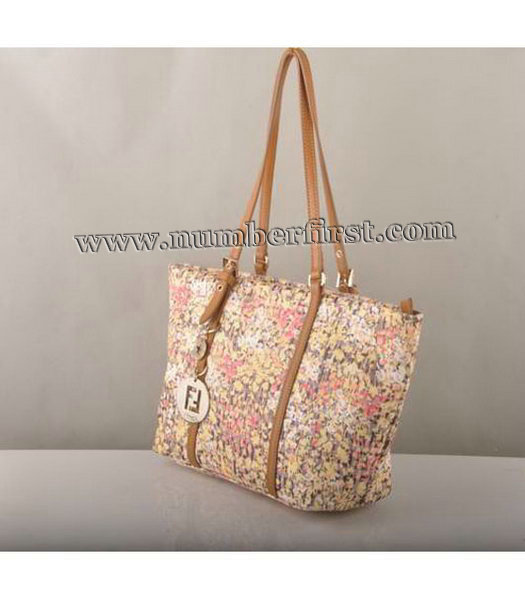 Fendi Rose Print Shoulder Bag with Leather Trim-3-1