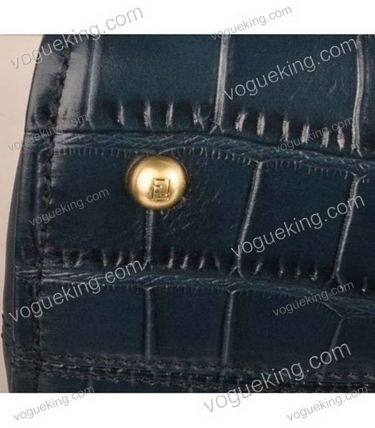 Fendi Sapphire Blue Croc Leather With Ferrari Leather Small Tote Bag-4