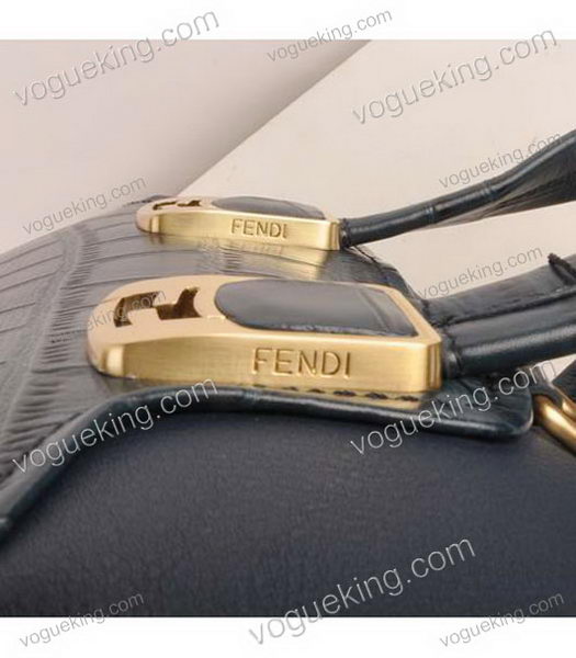 Fendi Sapphire Blue Croc Leather With Ferrari Leather Small Tote Bag-5
