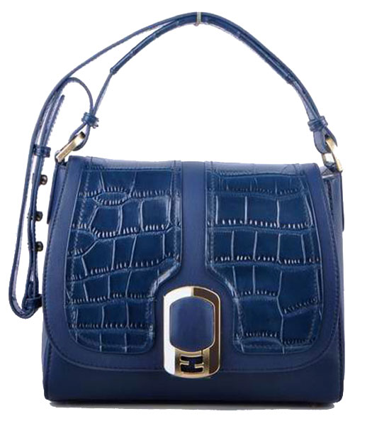 Fendi Sapphire Blue Croc Leather With Ferrari Messenger Tote Bag