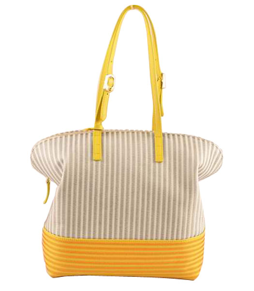 Fendi Shopper Handbag Lemon YellowWhite Leather