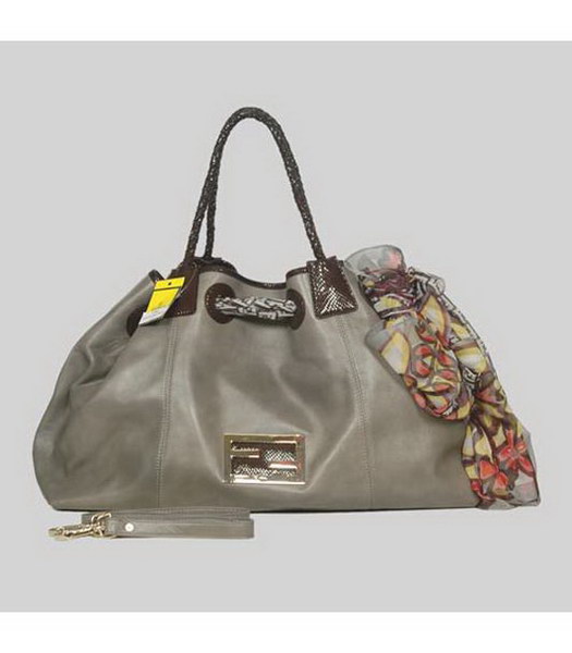 Fendi Shoulder Bag Grey Lambskin&Scarf