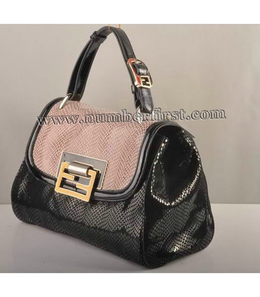 Fendi Silvana Crossbody Snake Leather Tote Bag Pink&Black-1