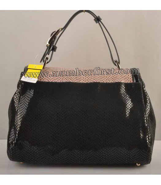 Fendi Silvana Crossbody Snake Leather Tote Bag Pink&Black-2