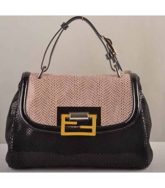 Fendi Silvana Crossbody Snake Leather Tote Bag Pink&Black