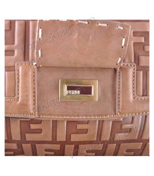 Fendi Silvana Light Coffee Embossed Leather Top Handle Bag-4
