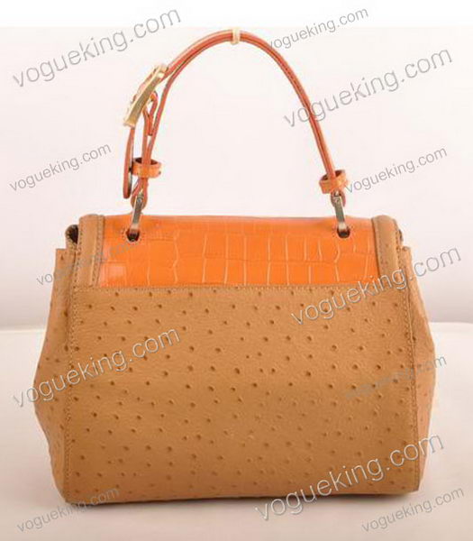 Fendi Silvana Orange Croc And Earth Yellow Ostrich Veins Leather Bag-2