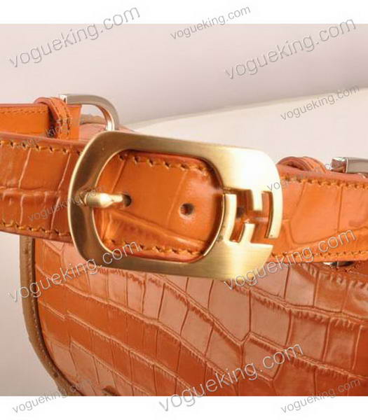 Fendi Silvana Orange Croc And Earth Yellow Ostrich Veins Leather Bag-6