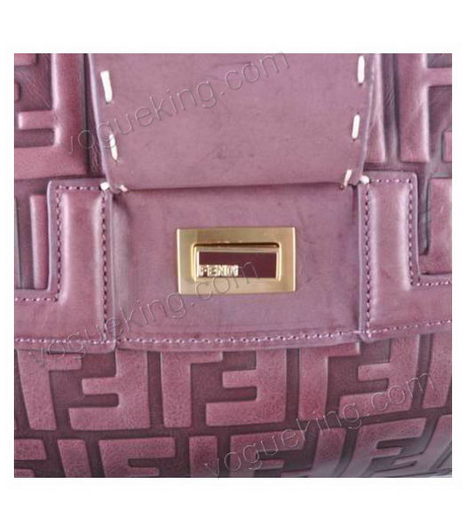 Fendi Silvana Purple Embossed Leather Top Handle Bag-5