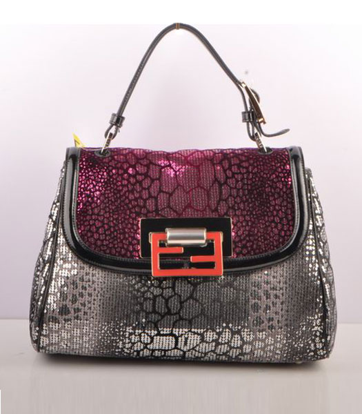 Fendi Silver Color Beads with Black Leather Satchel Bag