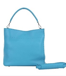 Fendi Sky Blue Litchi Pattern Original Leather Small Tote Shoulder Bag