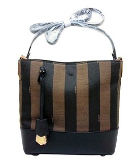 Fendi Small Shopping Bag in Stripe Fabric With Black Leather